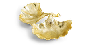 MICHAEL ARAM Double Compartment Dish  25Lx17Wx5Hcm New Leaves Ginkgo Oxidized Brass Clear Enamel Goldtone