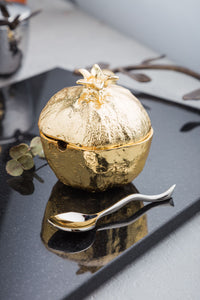 MICHAEL ARAM Mini Pot with Spoon  8Wx8Hcm Pomegranate Nickelplate Goldtone