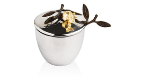 MICHAEL ARAM Sugar Pot with Spoon 11Lx8Wx11Hcm Pomegranate Stainless Steel Oxidized Brass Goldplate 24K Silver