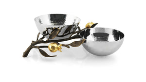 MICHAEL ARAM Double Dish 25Lx22Wx8Hcm Pomegranate Stainless Steel Oxidized Brass Goldplate 24K Silver