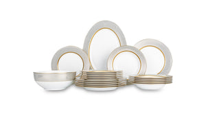 NARUMI Dinner Set Gold Diamond Set of 20 items For 6 Persons, Porcelain, White