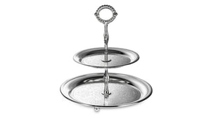 QUEEN ANNE  2 Tier Cake Stand with Plain Edges, Handle 25,5 cm Stainless Steel, Silver-Plated