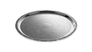 QUEEN ANNE Large Round Flat Tray 35,5 cm Stainless Steel, Silver-Plated
