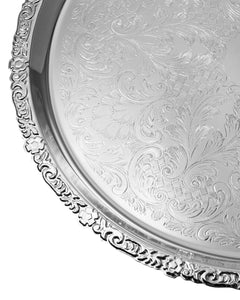 QUEEN ANNE Large Round Flat Tray 35,5 cm Stainless Steel, Silver-Plated