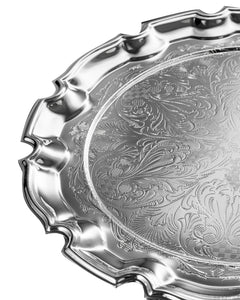 QUEEN ANNE 5 Pce Round Set on Tray with Handles and Lid 31,5 cm Chippendale, Glass, Stainless Steel, Silver-Plated