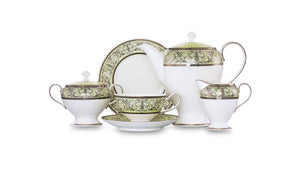 NARUMI Tea Set Relucir Set of 21 items For 6 Persons, Porcelain, White