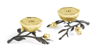 MICHAEL ARAM Candleholders 19Lx14Wx8Hcm Pomegranate Set of 2 Natural & Oxidized Brass