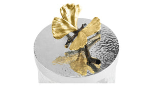 MICHAEL ARAM Extra Small Canister 12Hx14Dcm 1L Butterfly Ginkgo Glass Nickelplate Goldtone Oxidized