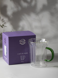 DECOR DE TABLE Mug with double walls, green handle 450ml Café de Paris Glass Clear