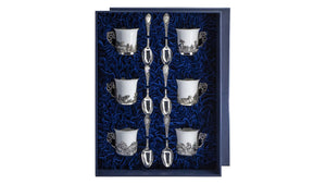 Coffee set in ARGENTA Hunting case (6pcs cup, 6pcs spoon) 12 items, 925 silver