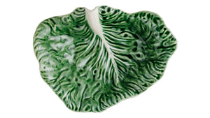 BORDALLO PINHEIRO Leaf Crooked 35 cm Cabbage Haindpainted Ceramics Green and white
