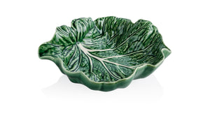 BORDALLO PINHEIRO Leaf Concave 26 cm Cabbage Haindpainted Ceramics Green and white