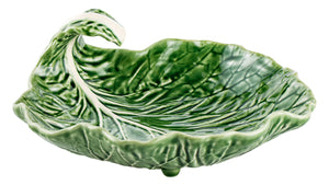 BORDALLO PINHEIRO Leaf with Curvature 25 cm Cabbage Haindpainted Ceramics Green and white