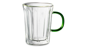 DECOR DE TABLE Mug with double walls, green handle 450ml Café de Paris Glass Clear