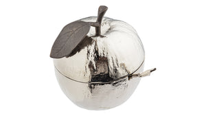 MICHAEL ARAM Honey Pot with Spoon 10Lx9Wx11Hcm Apple Nickelplate Oxidized Brown Enamel Silver