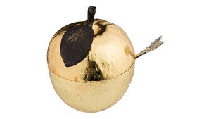 MICHAEL ARAM Honey Pot with Spoon 10Lx9Wx11Hcm Apple Nickelplate Oxidized Brown Enamel Goldtone