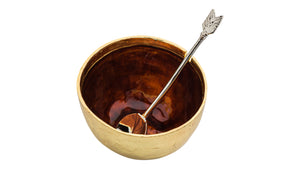 MICHAEL ARAM Honey Pot with Spoon 10Lx9Wx11Hcm Apple Nickelplate Oxidized Brown Enamel Goldtone