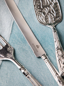 طقم تقديم كيك كوين آن 3 قطع ، ملعقة ، شوكة ، سكين ، ستانلس ستيل ، مطلي بالفضة