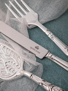 QUEEN ANNE Cake Serving Set 3 items, spatula, fork, knife, Stainless steel, silver-plated