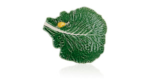 BORDALLO PINHEIRO Leaf with Snail 39,5 cm Cabbage Haindpainted Ceramics Green and white