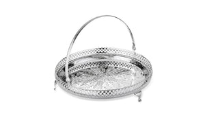 QUEEN ANNE Round Tray with Legs and Swinging Handle 23 cm Stainless Steel, Silver-Plated