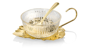 QUEEN ANNE Jam Dish with Golden Spoon and Handle 19х14 cm Glass, Stainless Steel, Gilded