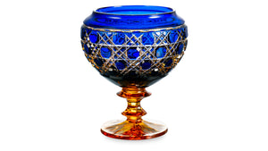 GOOSE CRYSTAL Candy Bowl d 13,5 h 29,1 cm Lubava Shape Russian Stone Cut Crystal Amber Blue