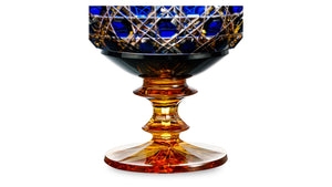 GOOSE CRYSTAL Candy Bowl d 13,5 h 29,1 cm Lubava Shape Russian Stone Cut Crystal Amber Blue