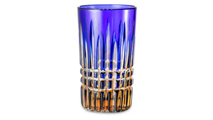 GOOSE CRYSTAL Water Glass 260 ml Maltsovsky Shape Honey Feast Cut Crystal Amber Blue