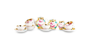 DULEVO PORCELAIN Tea Set White Swan Shape Golden Bouquet Pattern Set of 15 For 6 People Fine China Multicolor