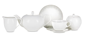 NARUMI Tea Set Glowing Platinum of 21 items For 6 Persons, Porcelain, White