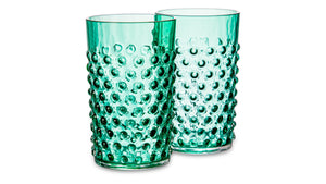 KLIMCHI Water Tumbler 200 ml Hobnail Set of 2 Hand-made Glass Emerald