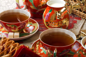 DULEVO PORCELAIN Tea Set White Swan Shape Golden Deer Pattern Set of 15 For 6 People Fine China Multicolor