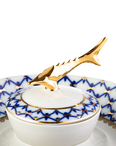 IMPERIAL PORCELAIN FACTORY Caviar Bowl 15,7 cm Cobalt Blue Net, Porcelain, White-Blue