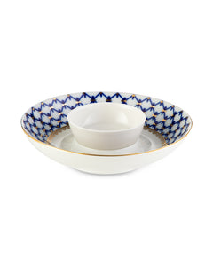 IMPERIAL PORCELAIN FACTORY Caviar Bowl 15,7 cm Cobalt Blue Net, Porcelain, White-Blue