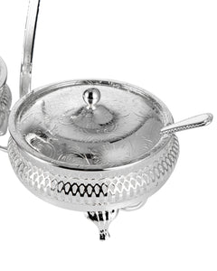 QUEEN ANNE Double Jam dish with Lids and Spoons 25х12 cm Glass, Stainless Steel, Silver-Plated
