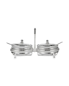 QUEEN ANNE Double Jam dish with Lids and Spoons 25х12 cm Glass, Stainless Steel, Silver-Plated