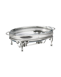 QUEEN ANNE Large Oval Casserole with Handles, Legs and Integral Candle Holders 41,5х25,0 cm Glass, Stainless Steel, Silver-Plated