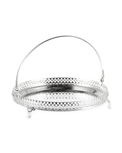 QUEEN ANNE Round Tray with Legs and Swinging Handle 23 cm Stainless Steel, Silver-Plated