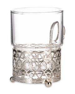 QUEEN ANNE Tea Glass in a cup holder with Handle 9х6 cm Antique Glass, Stainless Steel, Silver-plated