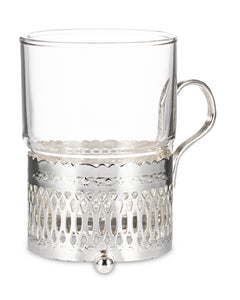 QUEEN ANNE Tea Glass in a cup holder with Handle 9х6 cm Roman, Glass, Stainless Steel, Silver-Plated