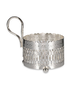 QUEEN ANNE Tea Glass in a cup holder with Handle 9х6 cm Roman, Glass, Stainless Steel, Silver-Plated