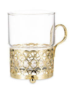 QUEEN ANNE  Tea Glass in a cup holder with Handle 9х6 cm Antique Glass, Stainless Steel, Gilded