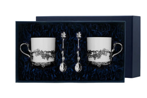 Tea set in ARGENTA Grape case (2 pcs cup, 2 pcs spoon), 4 items, 925 silver