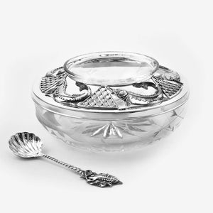 Caviar bowl with spoon in ARGENTA Sturgeon case, 2 items, 925 silver