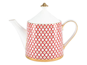 IMPERIAL PORCELAIN Tea Set Idyll Shape Scarlett Pattern Set of 10 For 4 People Fine Bone China White Red