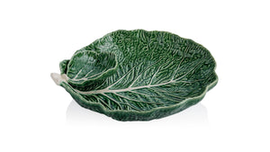 BORDALLO PINHEIRO Leaf with Bowl 34 cm Cabbage Haindpainted Ceramics Green and white