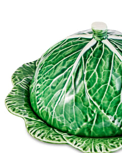 BORDALLO PINHEIRO Cheese Tray 35 cm Cabbage Haindpainted Ceramics Green and white