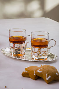 طقم شاي كوين آن 23 ، 5*15 سم مجموعة من 3 قطع لشخصين, زجاج ، ستانلس ستيل ، فضي - مطلي